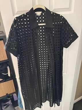 Adiva Black Eyelet Midi Shirt Dress